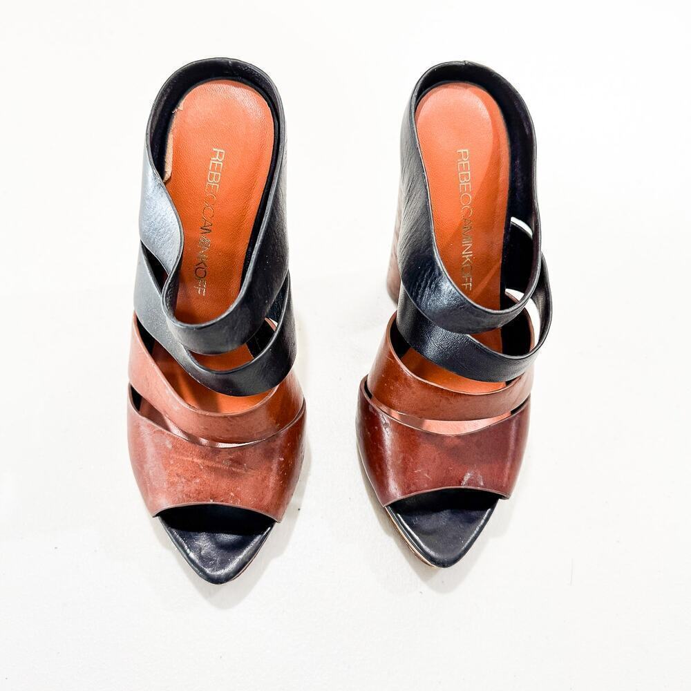 Rebecca Minkoff Rae Leather Multi Tone Leather Peep Toe Mule Oval Toe Size 6